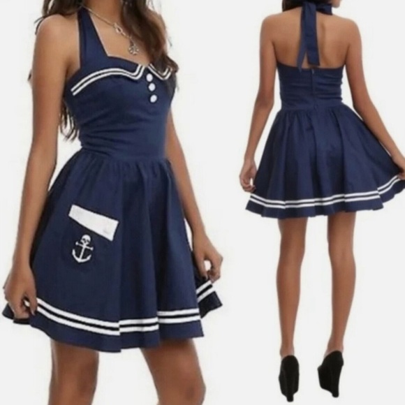 Nautical Hell Bunny Halter Sailor Dress - Picture 1 of 4